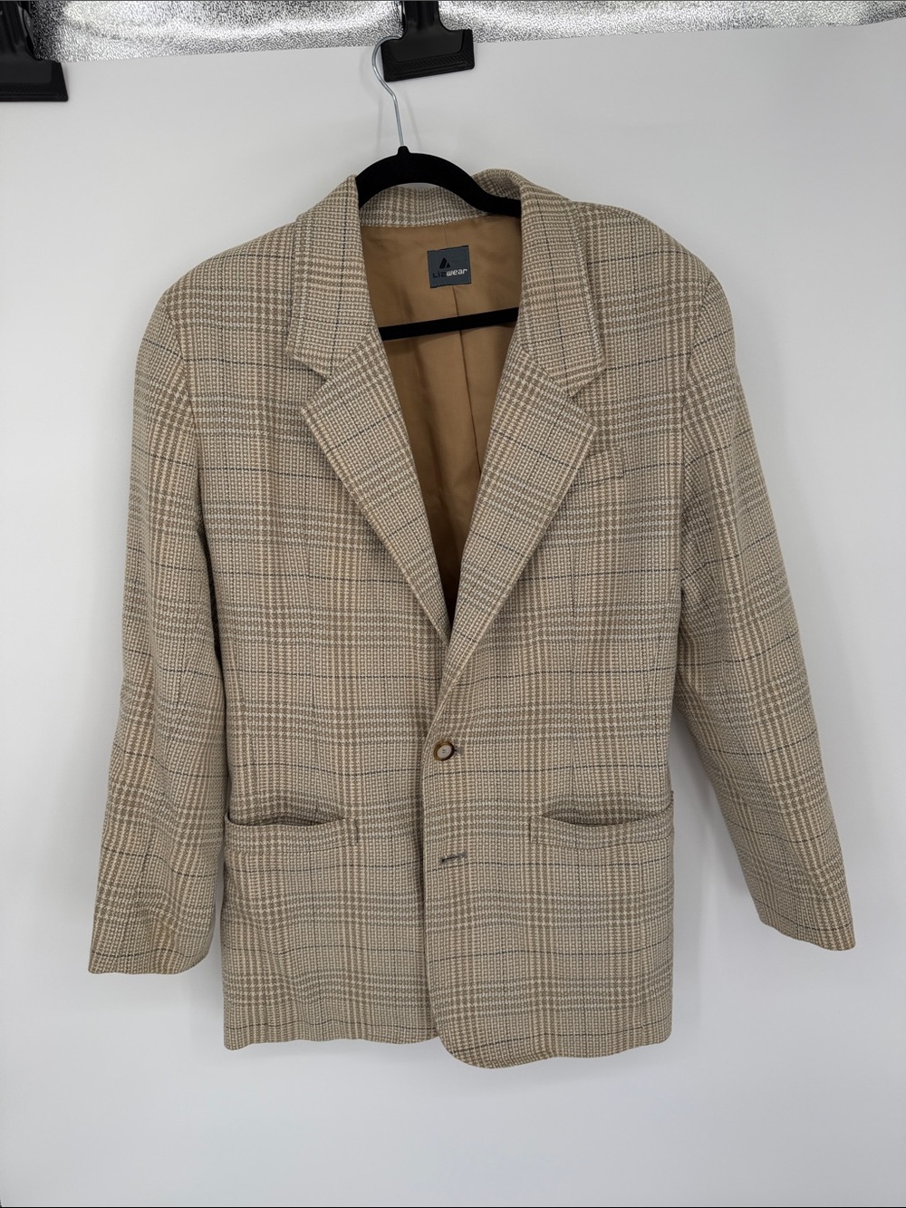 LizWear women’s Classic Beige Plaid Blazer - double Button size‎ 12 VTG cotton